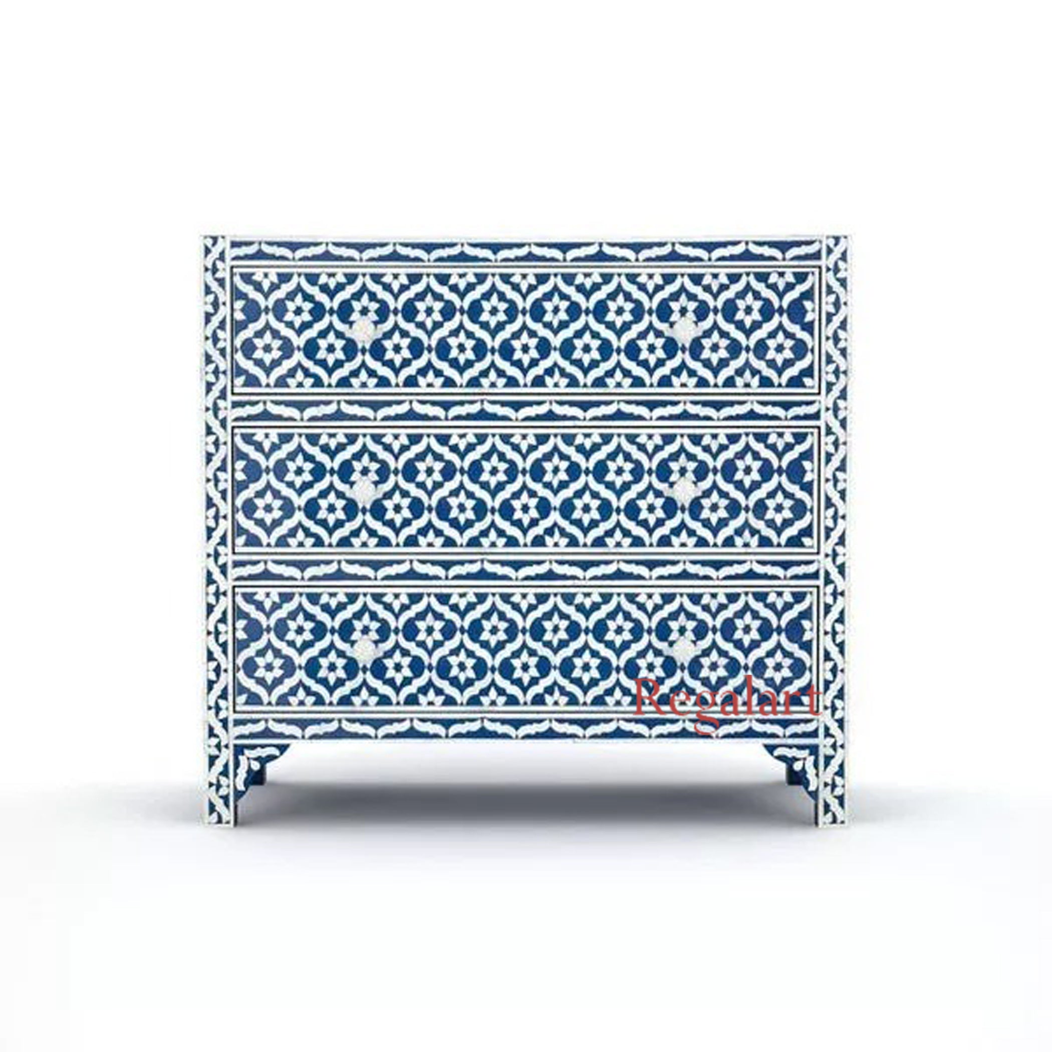 Luxury Navy Blue Bone Inlay Chest | Vintage Drawers