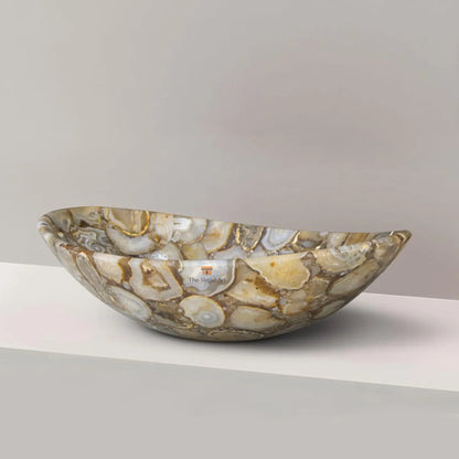Golden Agate Stone Sink: Luxury Handmade Bathroom Vessel Basin