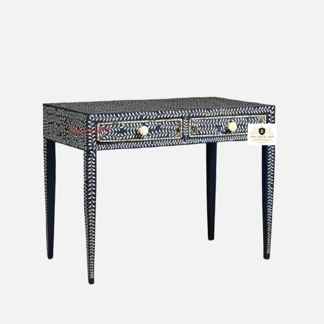 Bone Inlay work desk | Floral pattern study table two drawer