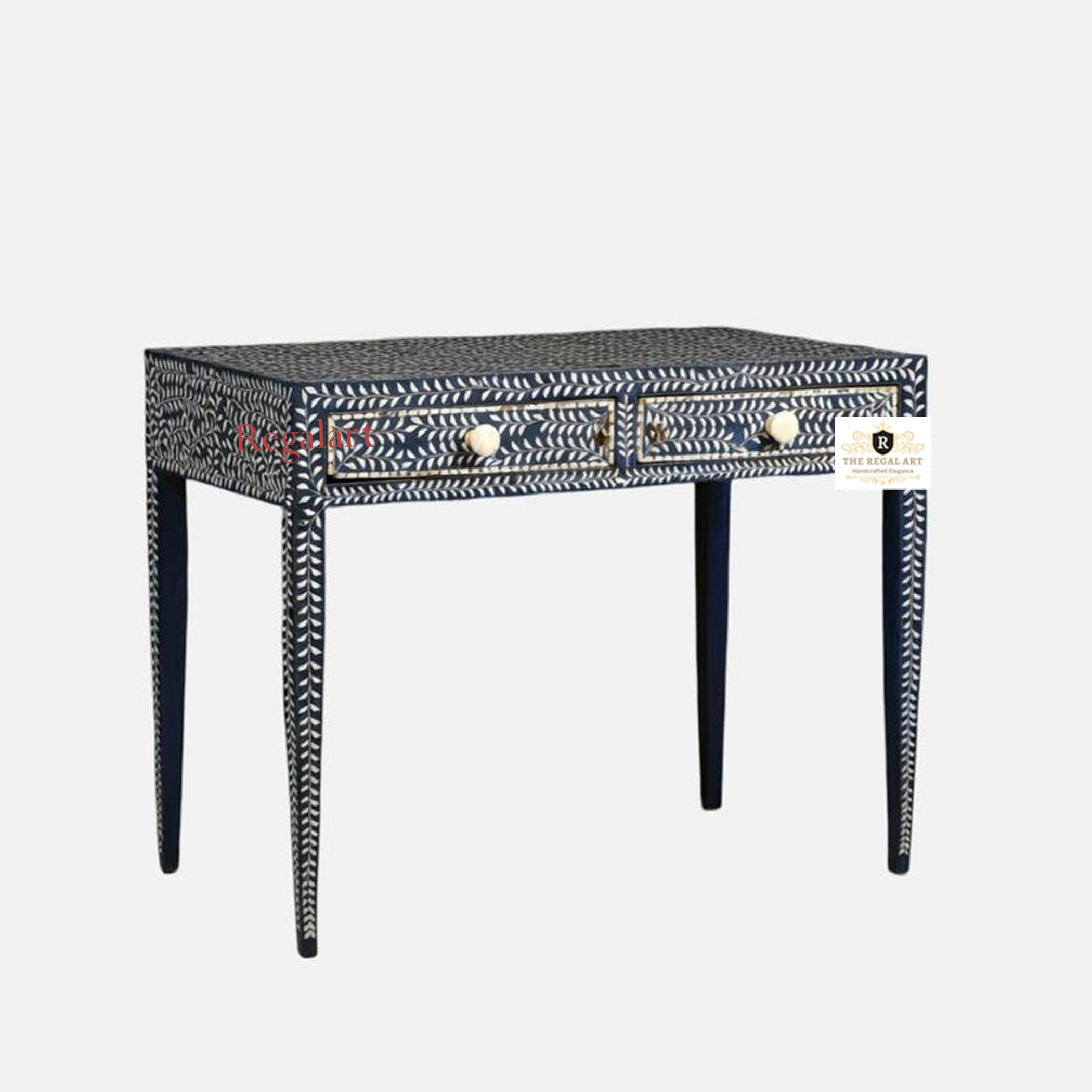 Bone Inlay work desk | Floral pattern study table two drawer
