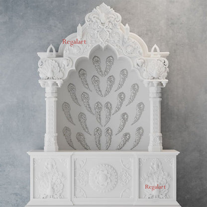 "Mayur White Marble Temple for Home | Handcrafted Pooja Room Mandir | Customizable God Shrine for Home & Office | Elegant Spiritual Décor