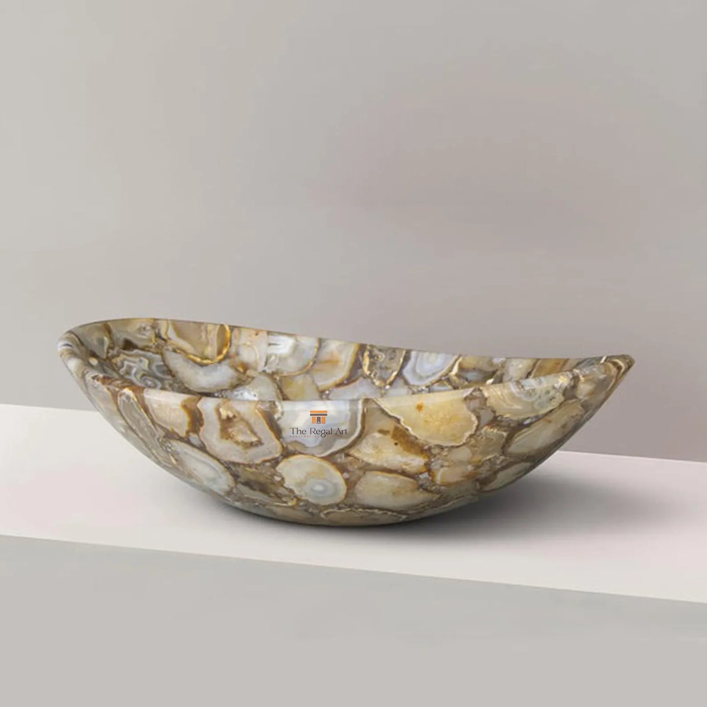 Golden Agate Stone Sink: Luxury Handmade Bathroom Vessel Basin