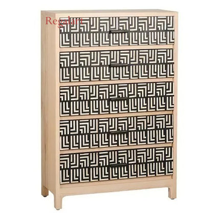 Bones Inlay Chest Drawers Black Handmade Wood Modern Living Room Furniture.