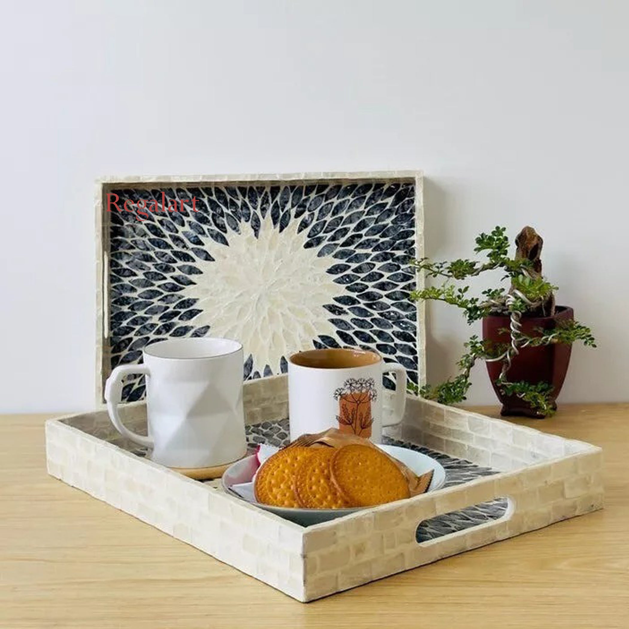 Handmade Serving Tray | Blue Mother of Pearl Decor Art