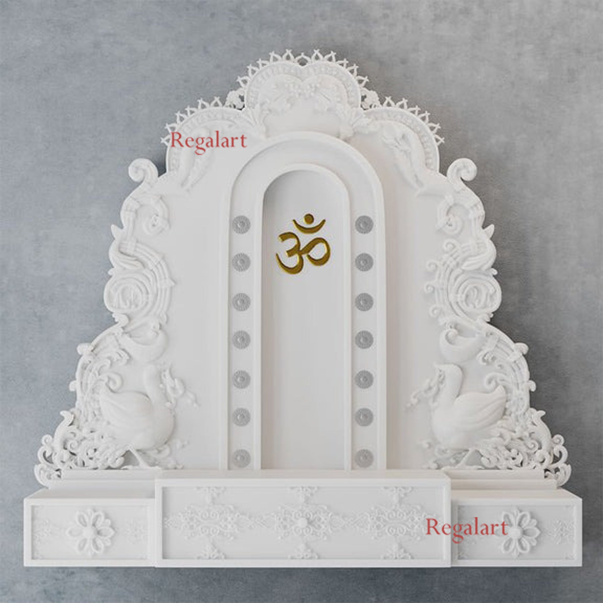 Mukut White Marble Temple for Home | Handcrafted Pooja Mandir | Customizable God Shrine for Spiritual Decor | Elegant Home & Office Altar