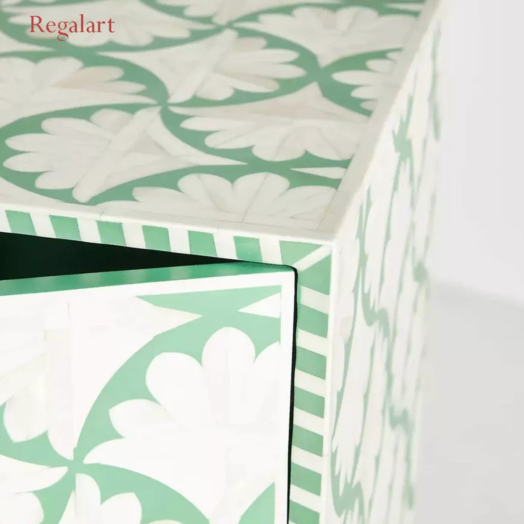 Bone Inlay Bar Cabinet, Leafy Unit In Teal Finish Modern Pattern Home Décor