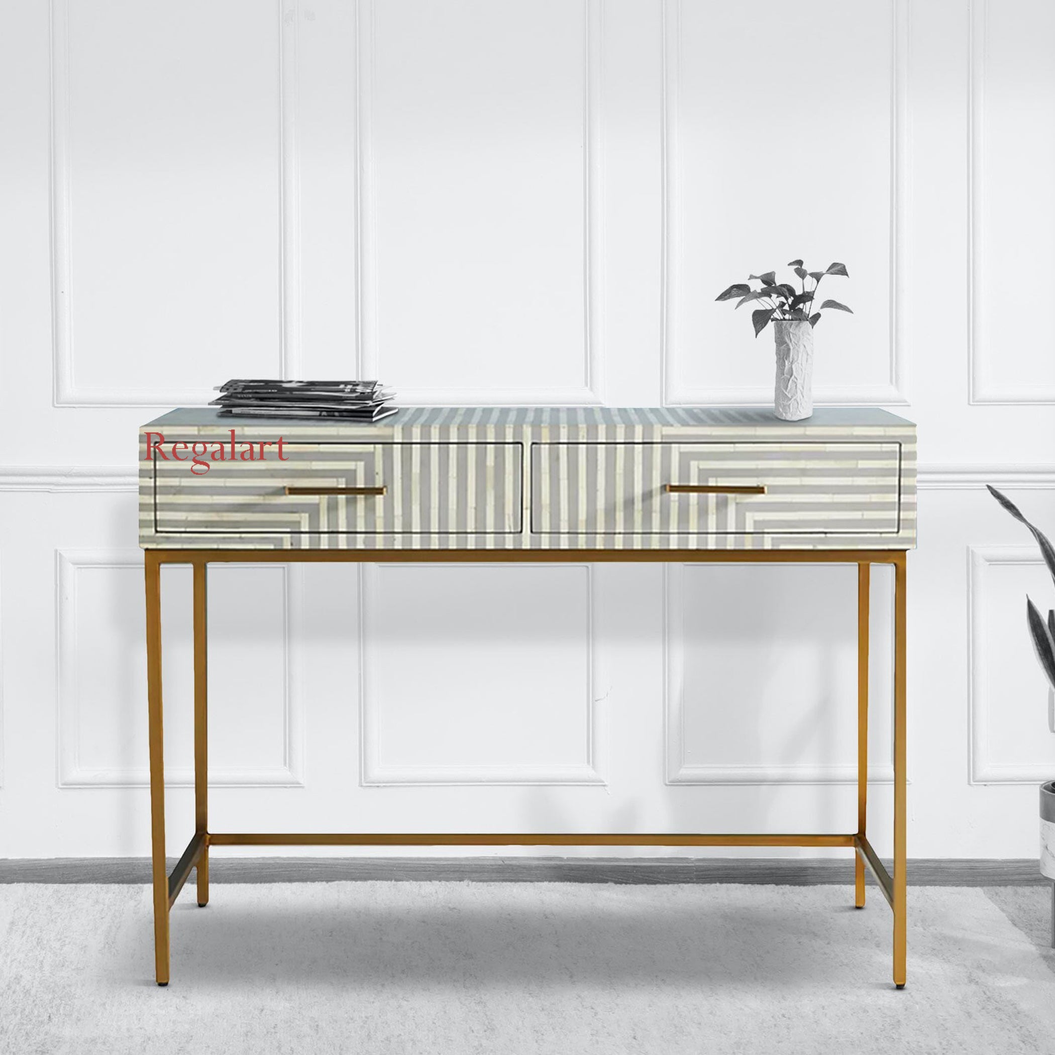 Luxury Grey Bone Inlay Console Table | Luxury Home Decor