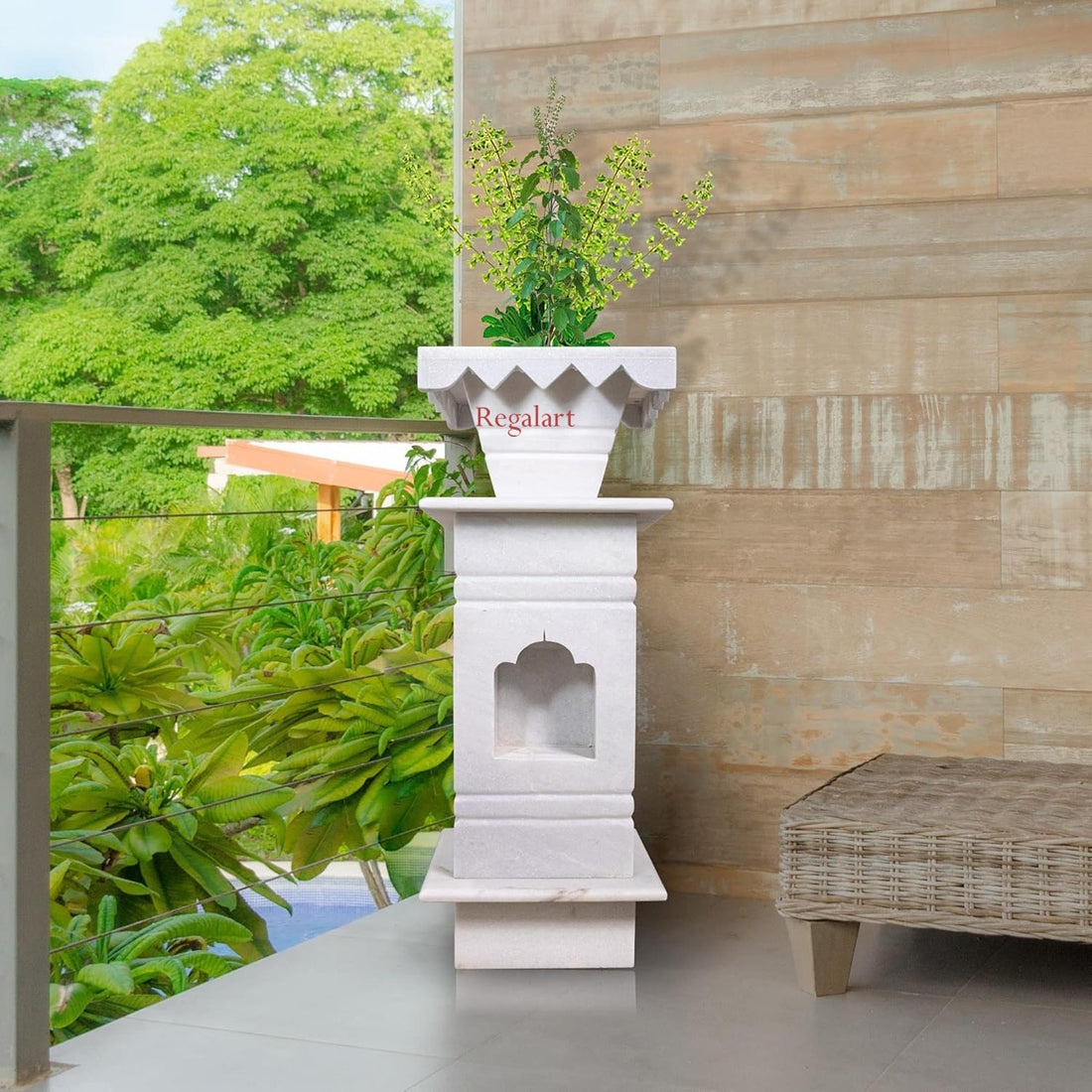 White Marble Tulsi Planter | Elegant Home Garden Decor Pot