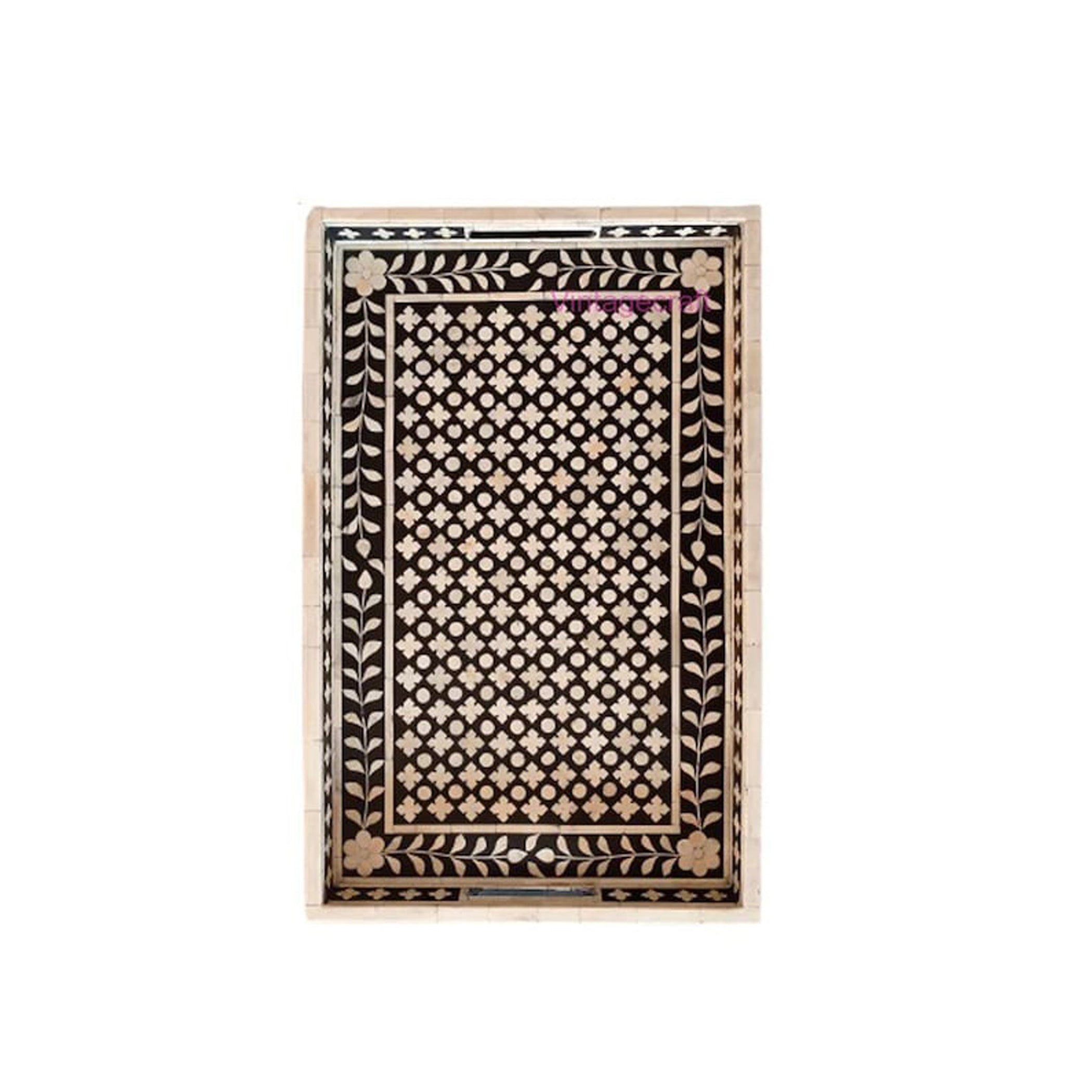 Decorative black and white wooden tray for home decor