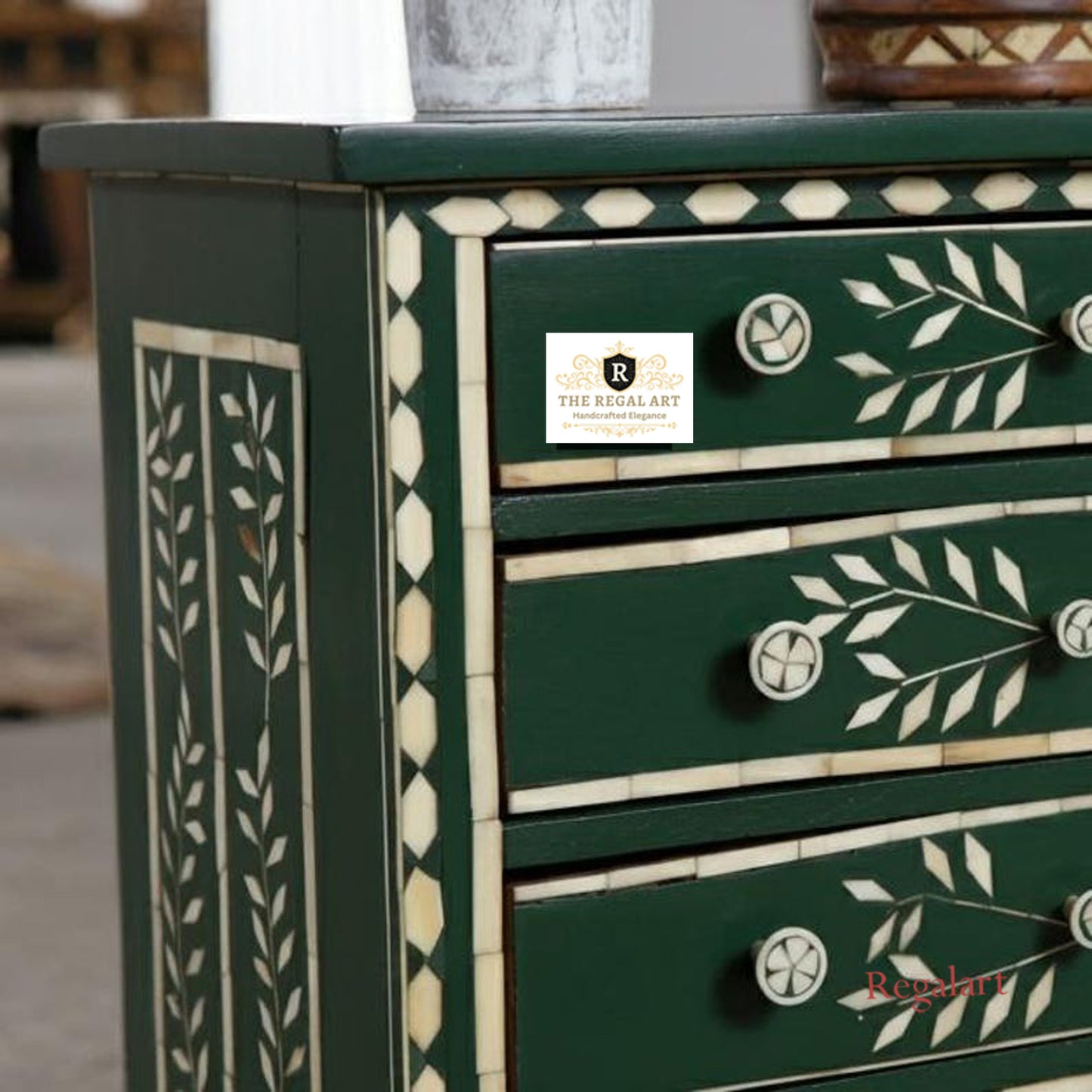 Bone Inlay Chest | Leaf Pattern Dresser | Dressers for home | 4 Drawers Chest for home