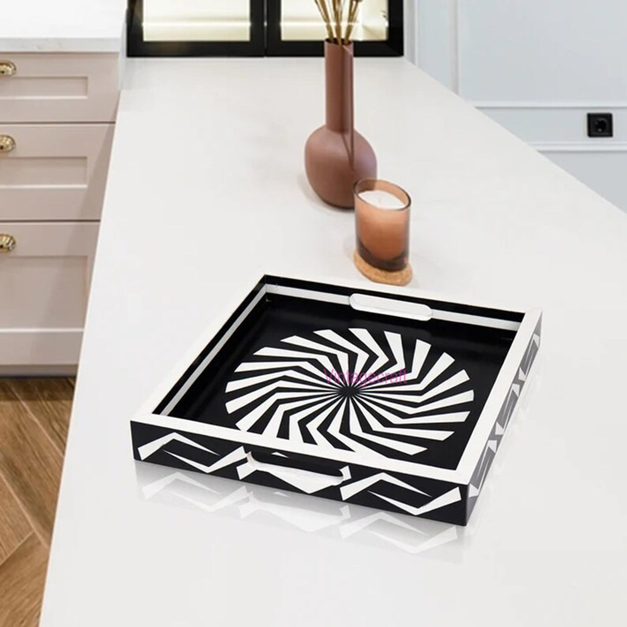 Elegant Coffee Tray with Resin Pattern – Home Decor Accent