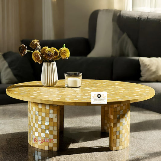 Round Mother of Pearl Mosaic Coffee Table | Elegant Design