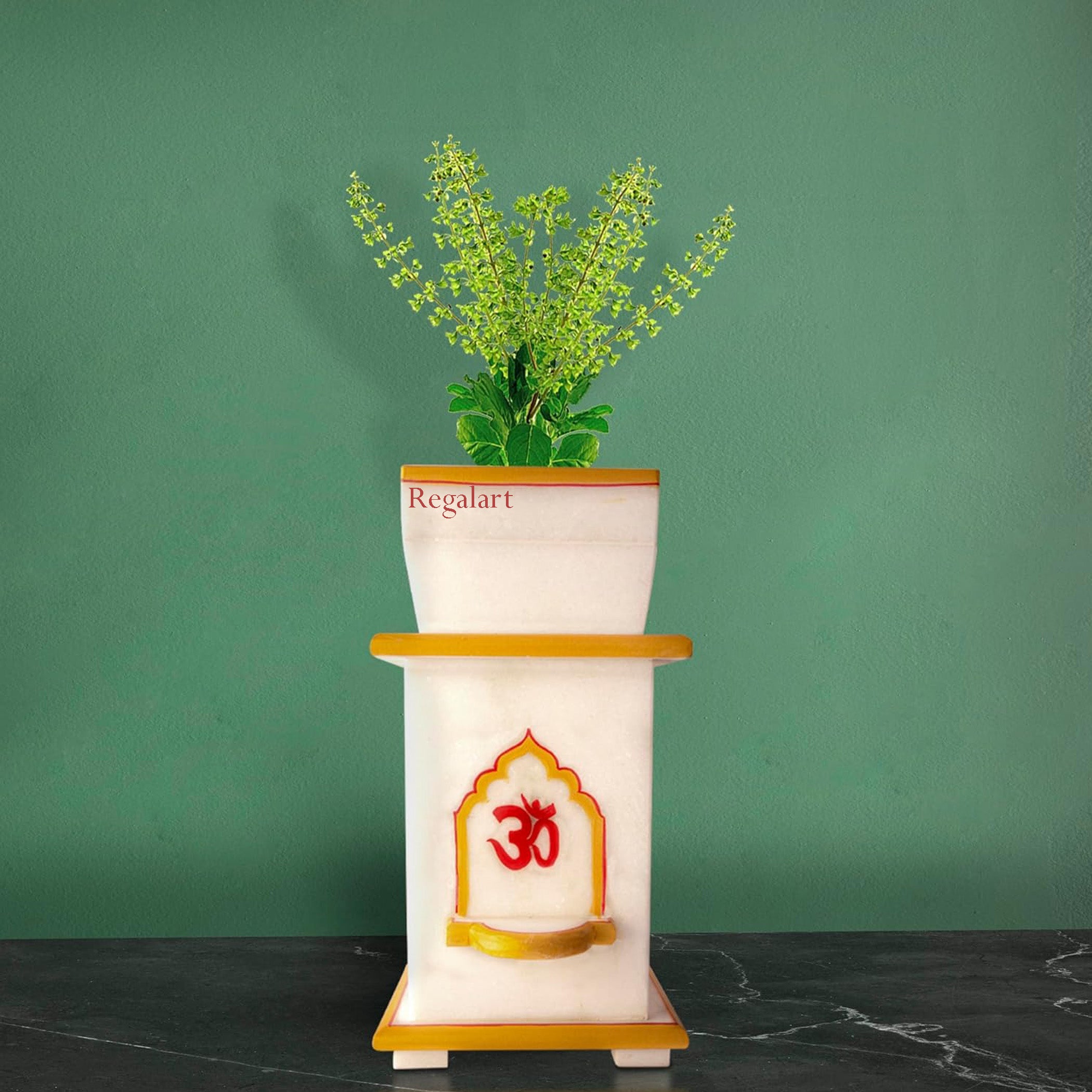 Marble Tulsi Planter Stand | Handmade Tulsi Pot Home Garden Decor