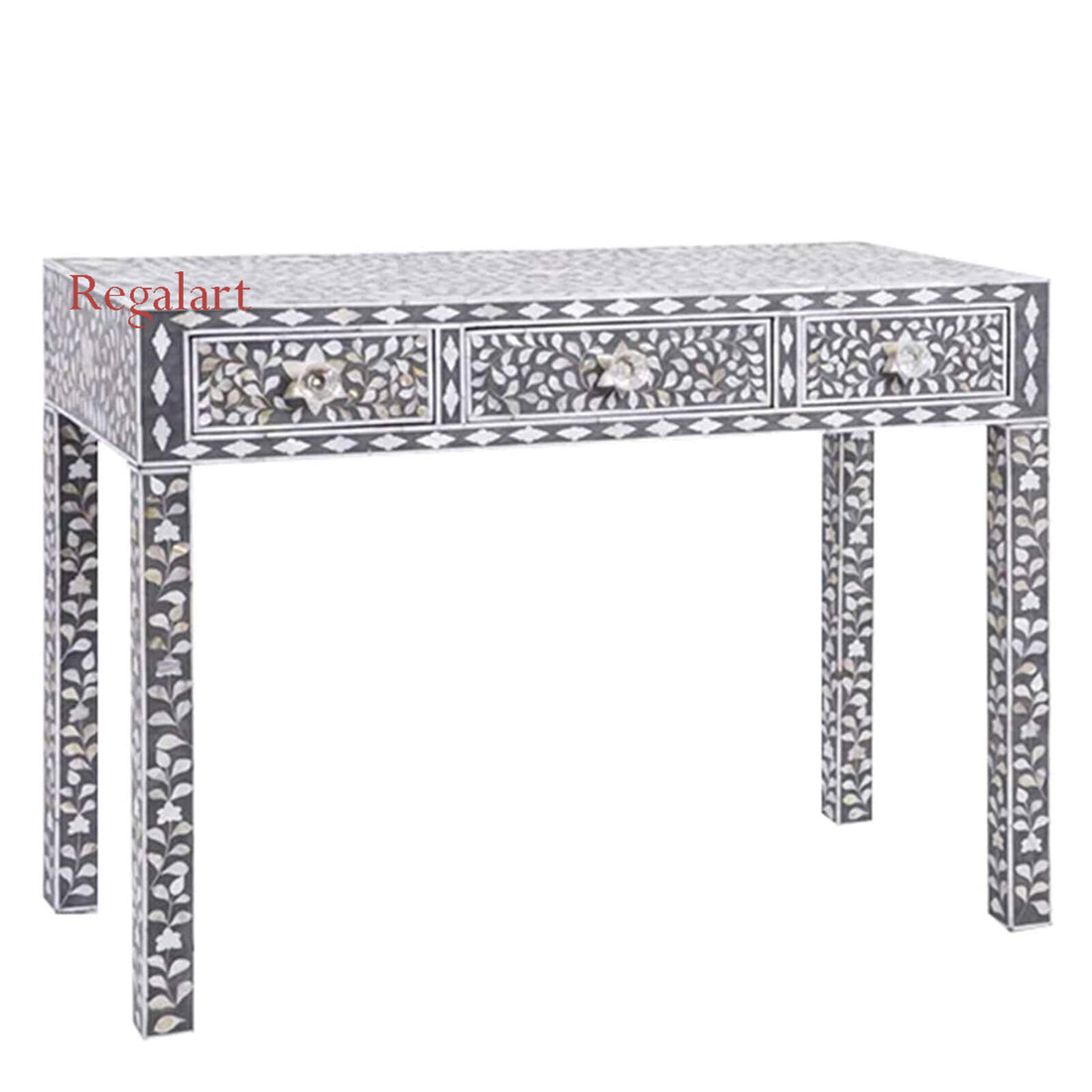 Mother of Pearl Console Table | Dark Grey Study Desk Art