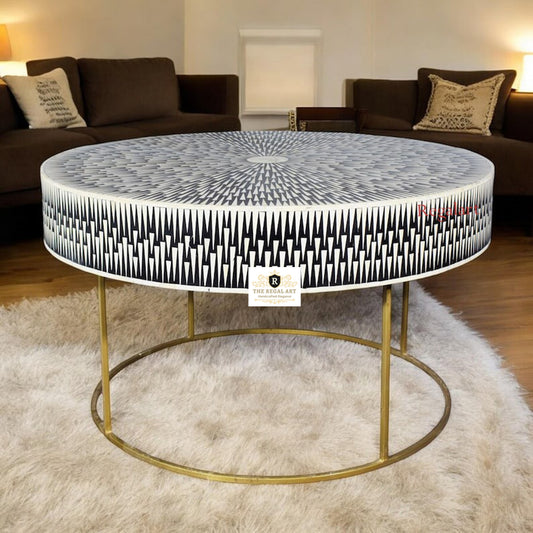 Bone inlay coffee table - handmade round pattern for home decor art