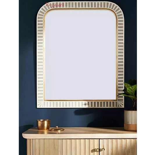 Handmade Bone inlay mirror, bone inlay frame waterfall stripe pattern grey Luxury Home