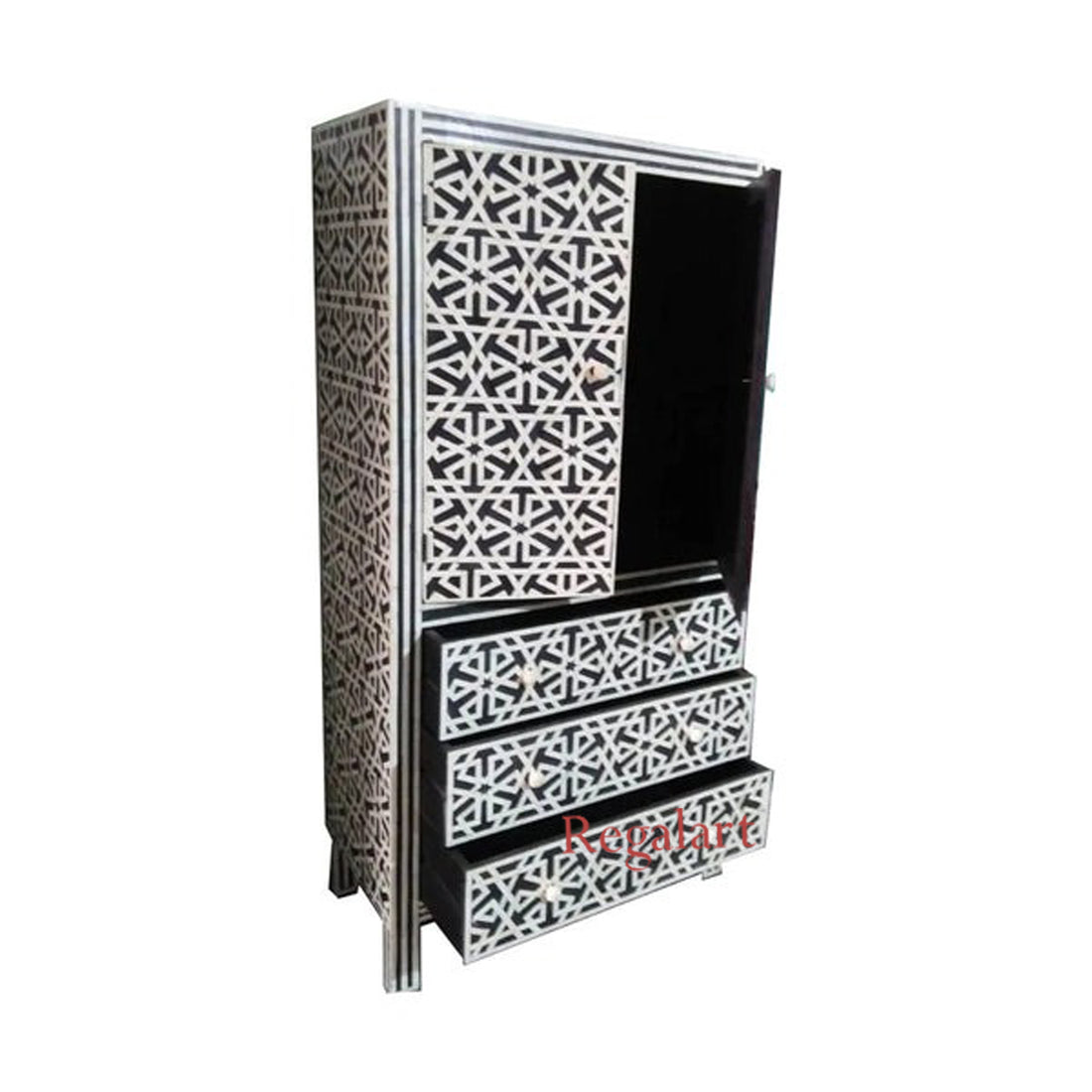 Handmade Bone Inlay Wardrobe | 2-Door 3-Drawer Armoire