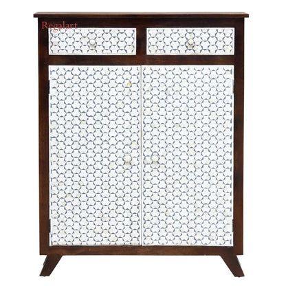 Bone Inlay Bar Cabinet, 2 Drawers Modern Wooden Pattern Living Room Furniture