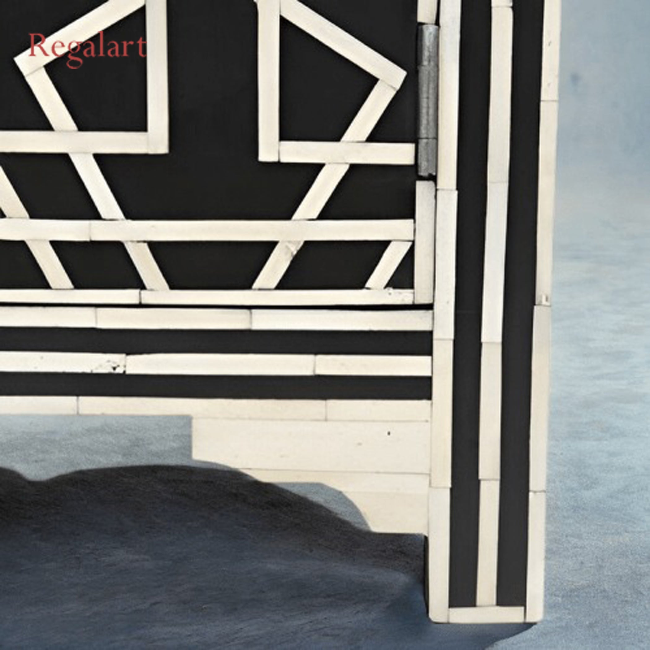 Luxury Geometric Bone Inlay Table | 1 Drawer 1 Door