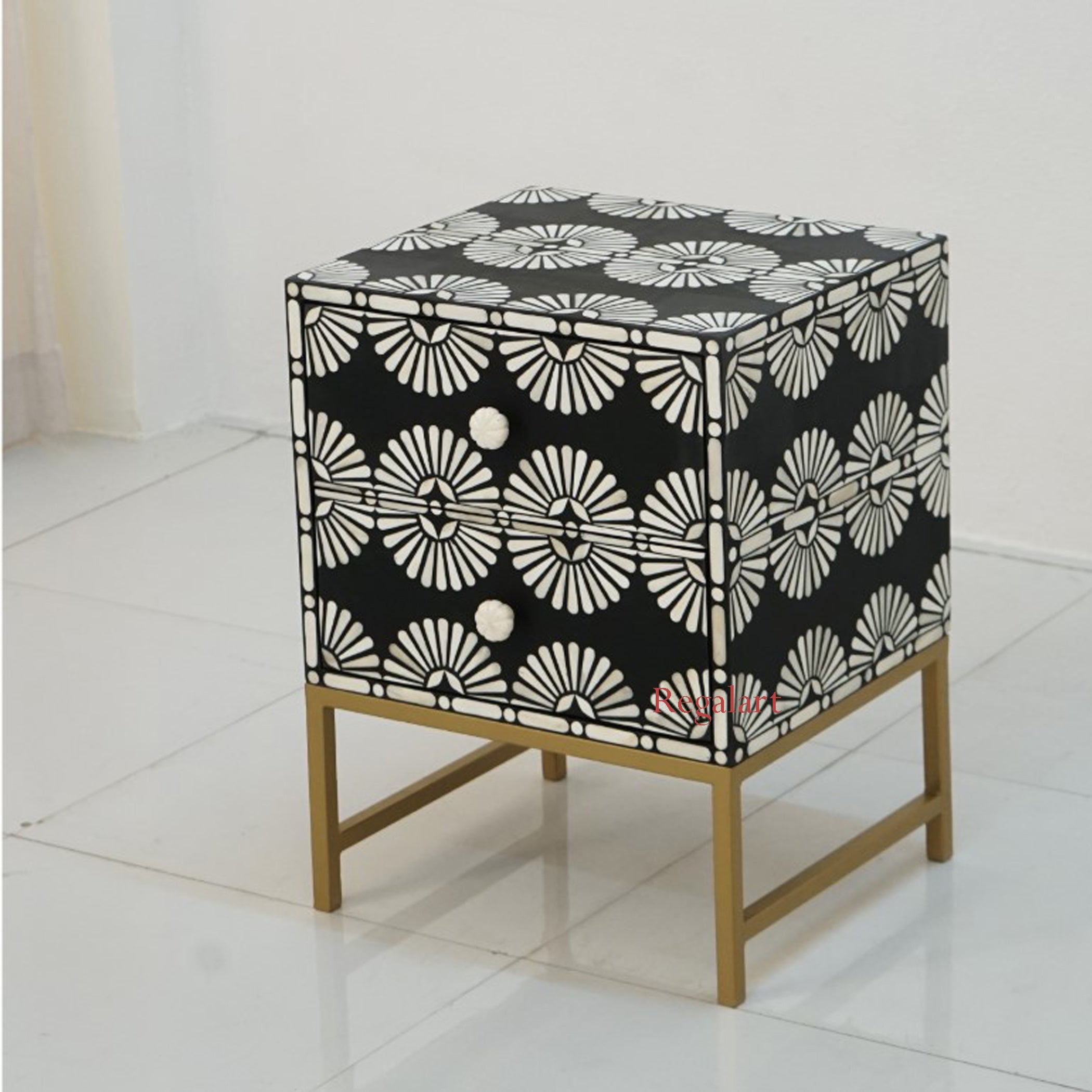 Luxury Bone Inlay Bedside Table | Olivia Pattern Home Decor
