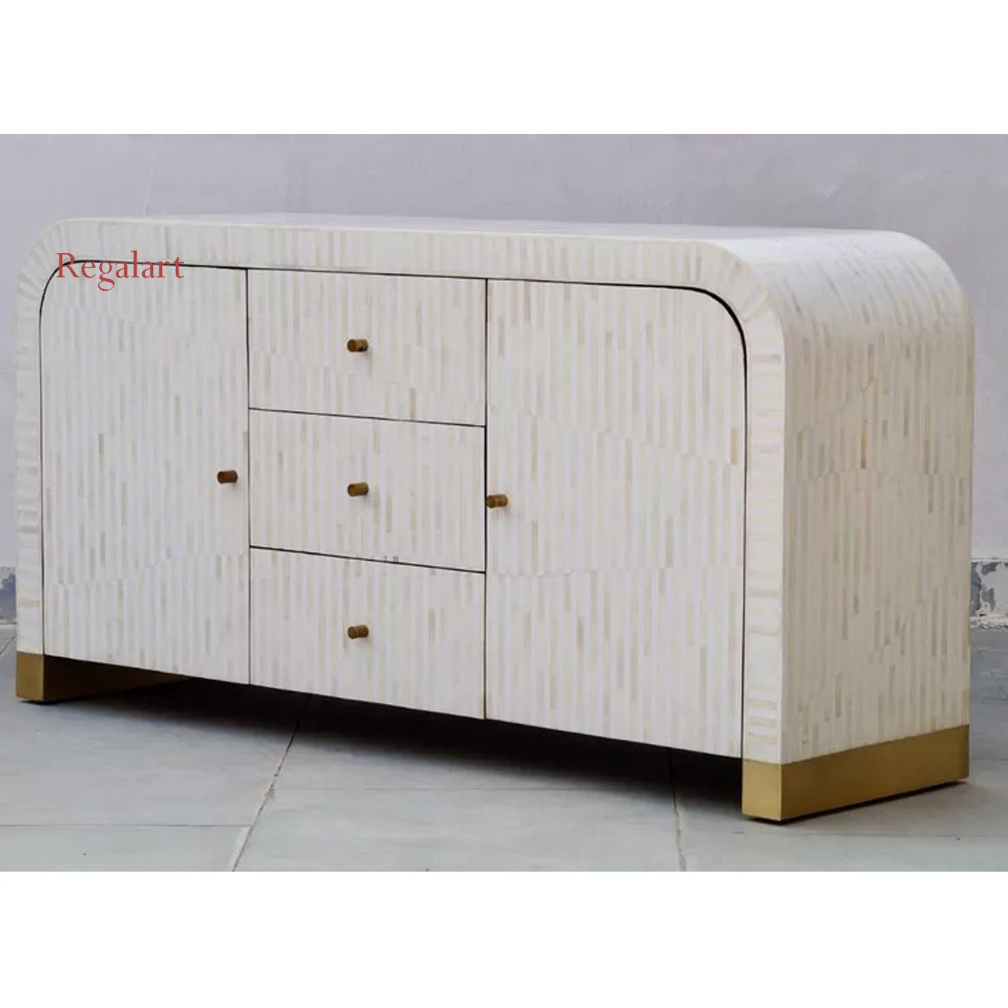 Handmade Bone Inlay Sideboard Curved - White Living Room Furniture | Bone Inlay Furniture