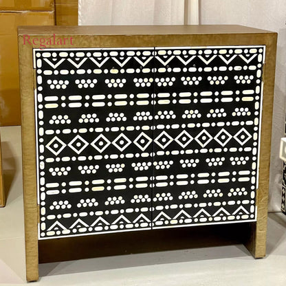 Bone Inlay 2 Door Cabinet - Tribal Pattern Living Room Furniture