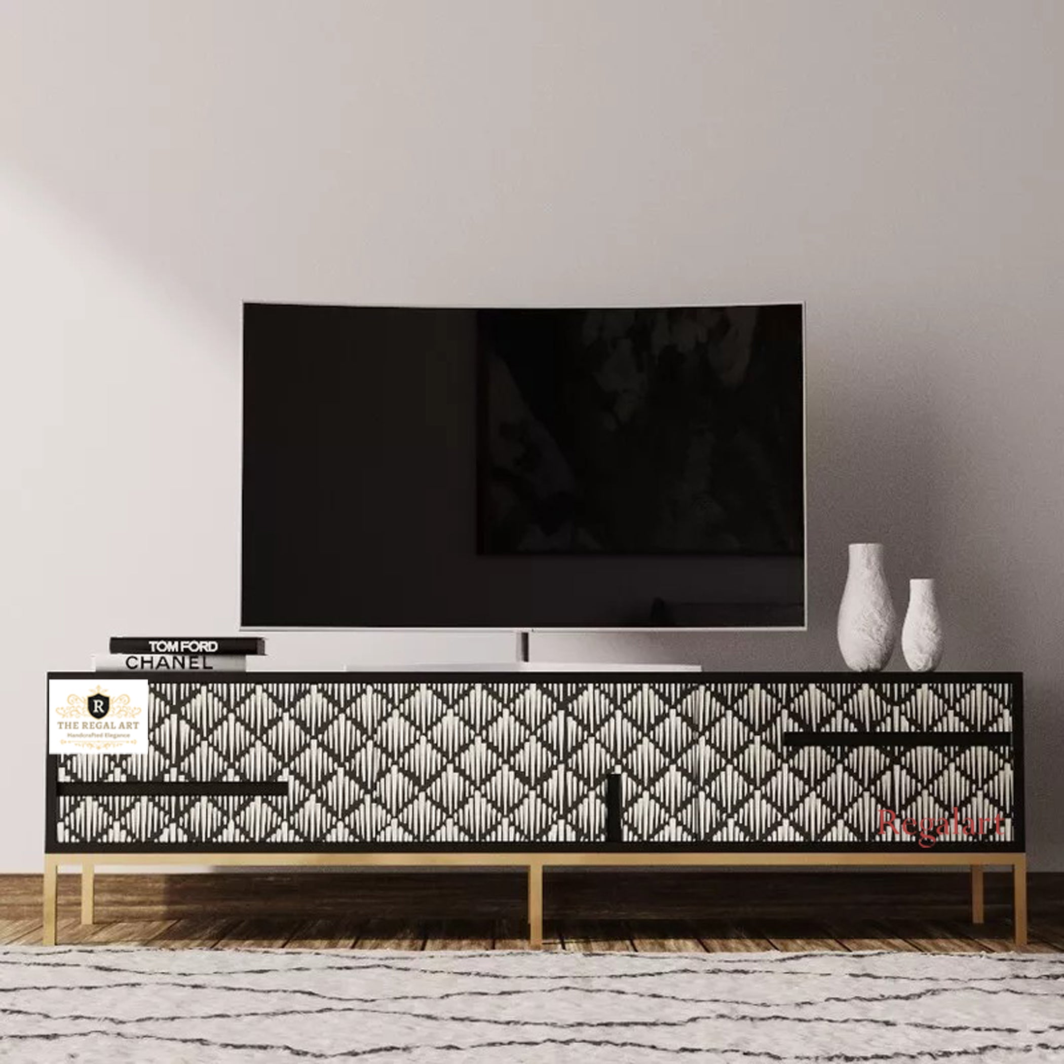 Bone Inlay Media Unit | Moroccan Entertainment Media Console