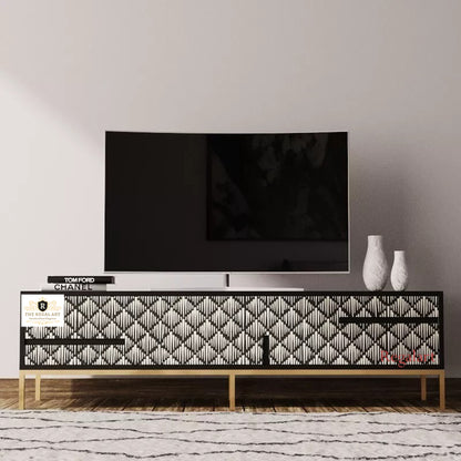 Bone Inlay Media Unit - Moroccan Entertainment Unit TV Black Living Room Furniture