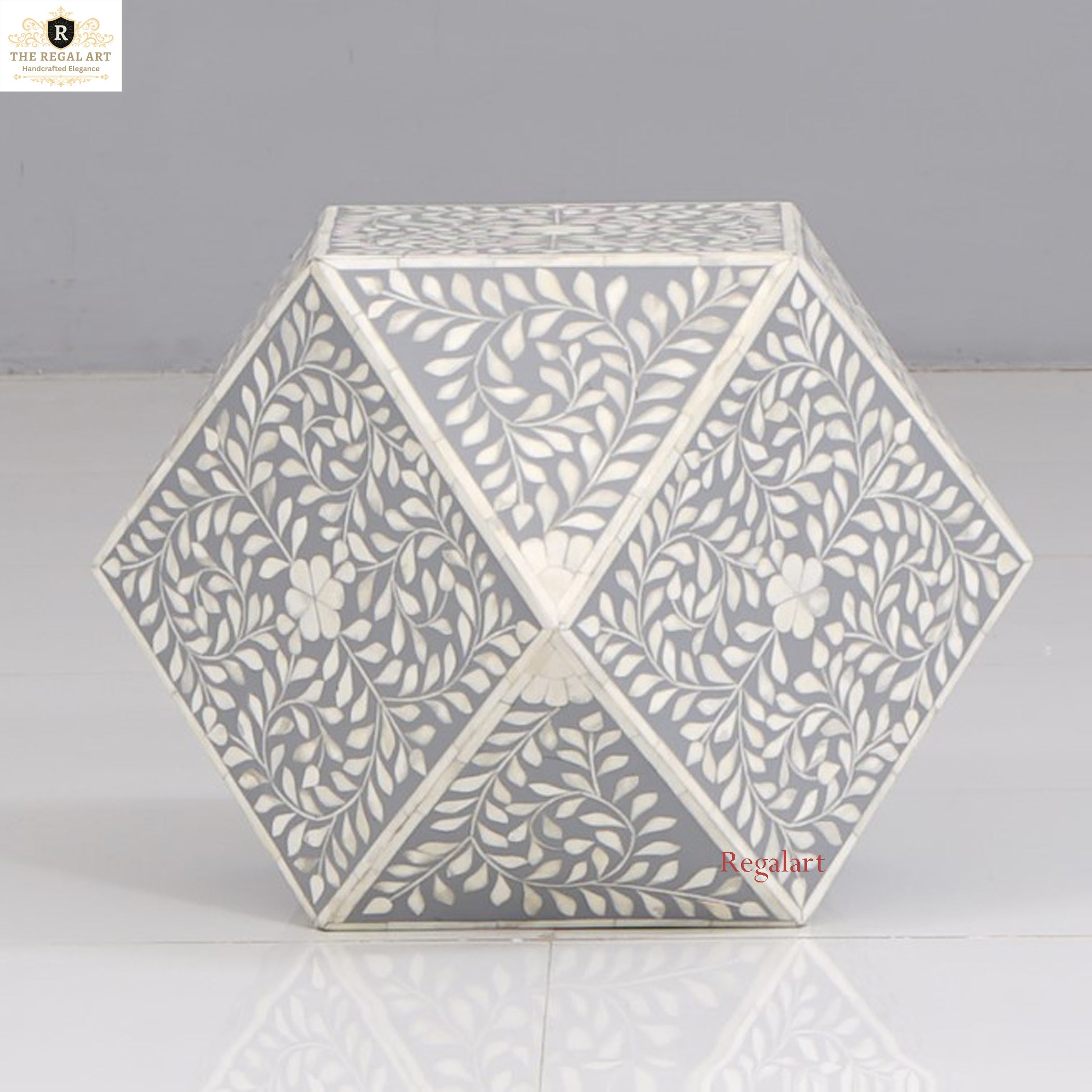 Callum Bone Inlay Side End Table | Elegant Nightstand for Bedroom and Living Room Décor