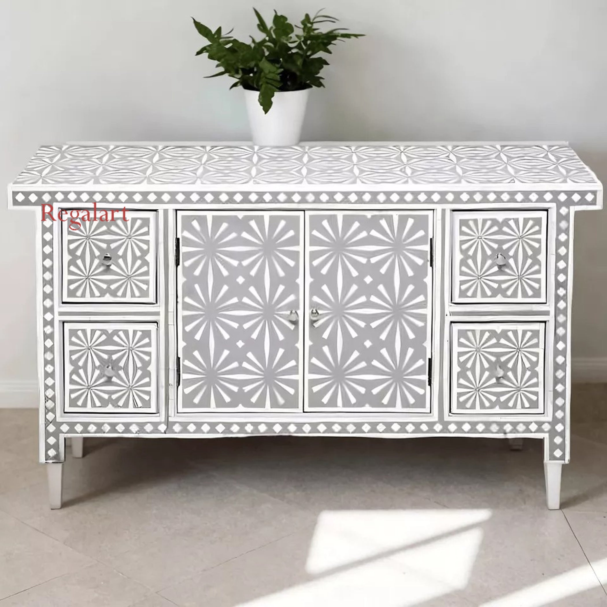Bone Inlay Sideboard Snow In Grey Door Dresser Storage Cabinet Home Décor Furnit
