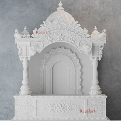 Elegant White Marble Temple for Home Decor | Handcrafted Pooja Room Mandir | Customizable God Shrine for Home & Office | Spiritual Décor Ideas"