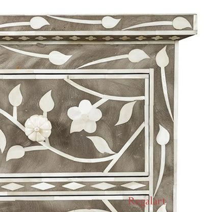 Bone Inlay Chest Of Drawer, Dresser Grey Floral Pattern Living Room Furniture