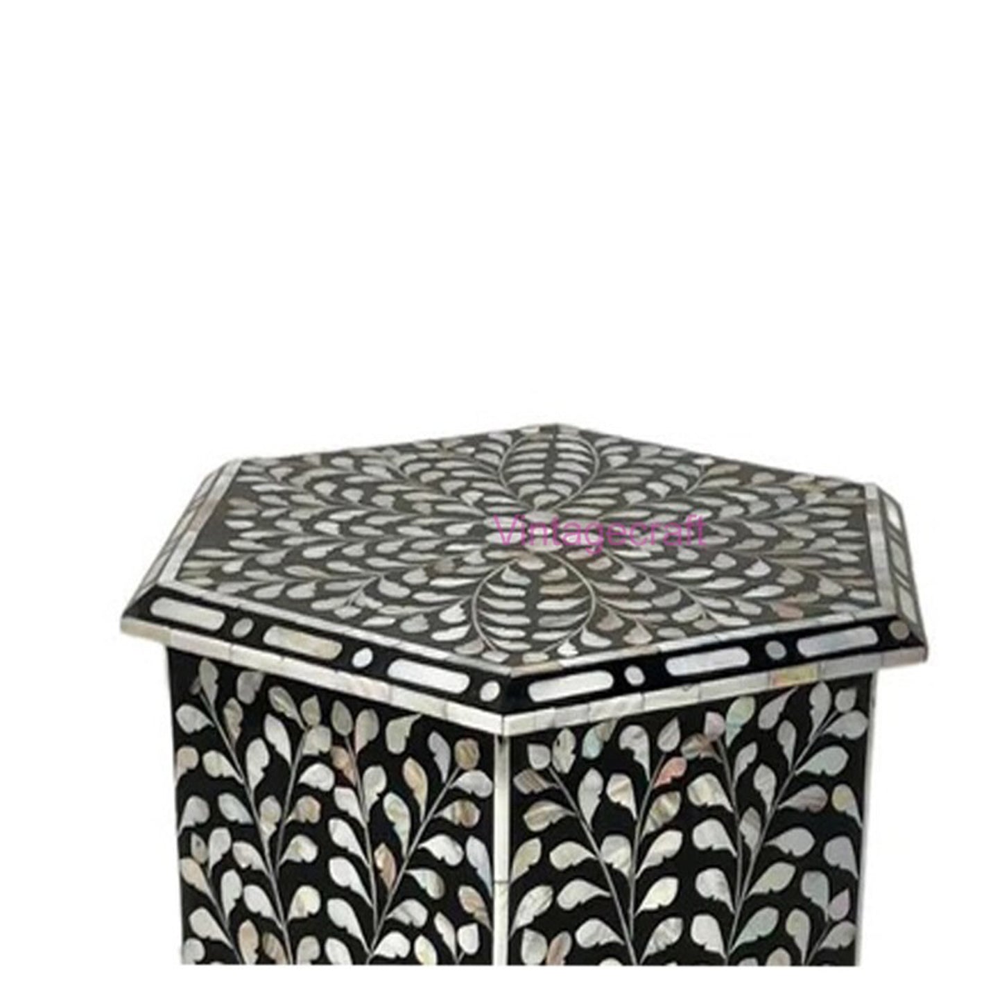 Mother of pearl Side Table, End Stool Floral Pattern round design side table, bedroom decor table