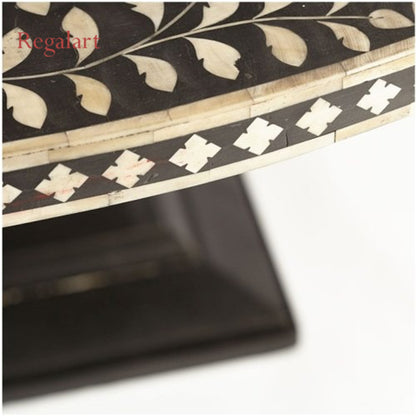 Handmade Bone Inlay Floral Pattern Round Coffee Table - Elegant Living Room Centerpiece