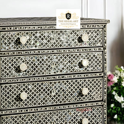 Square Pattern Dresser | Black Mother of Pearl Chest | Home Decor