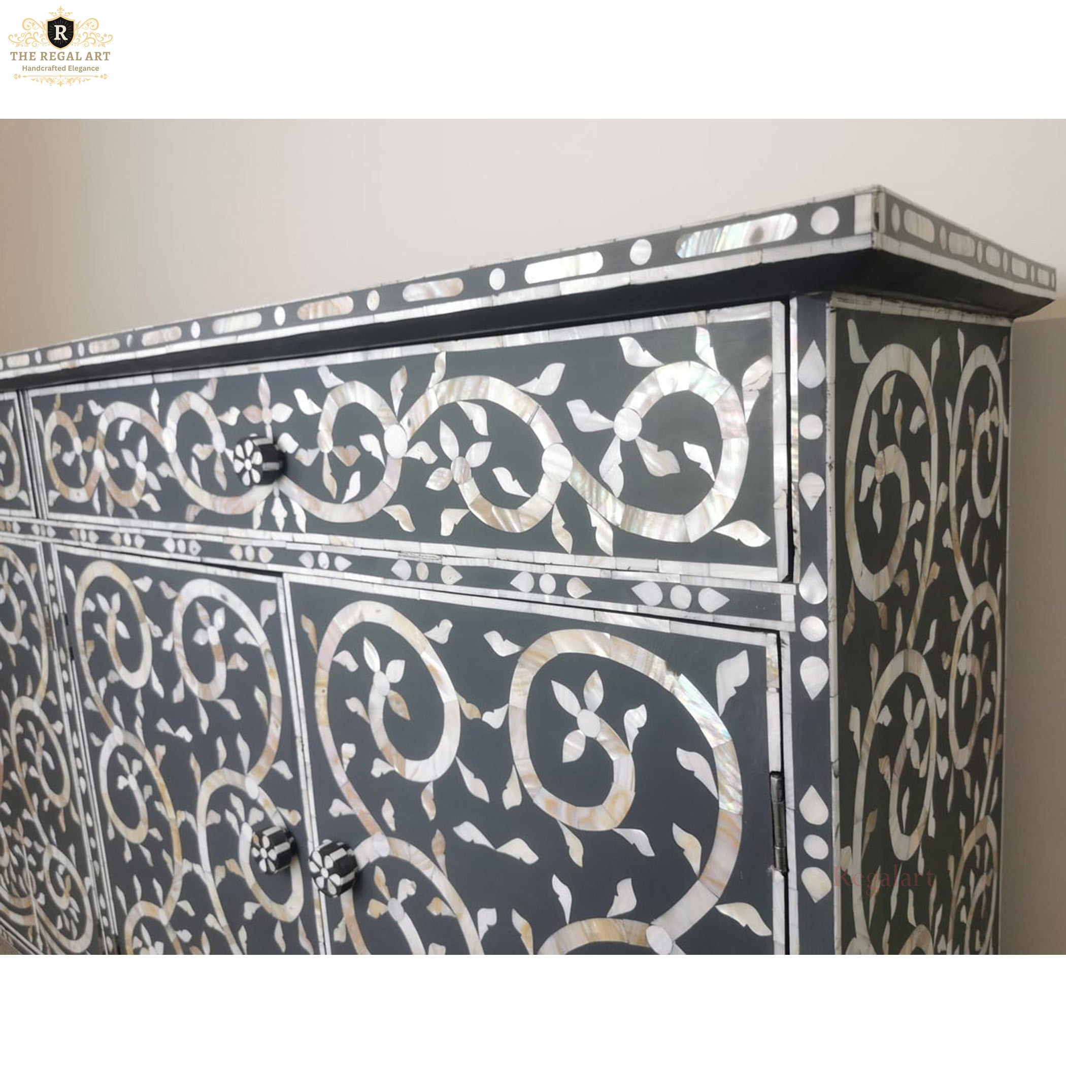 Handmade Charcoal MOP Sideboard | Vine Inlay Luxury Furniture