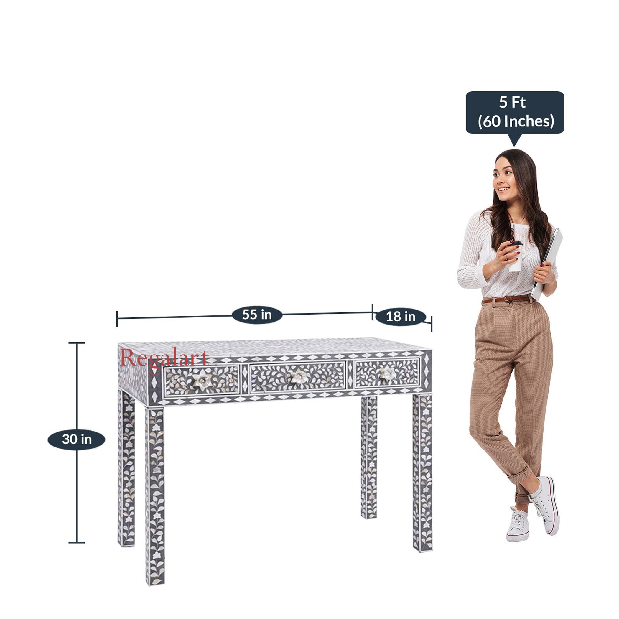 Mother of Pearl Console Table | Dark Grey Study Desk Art