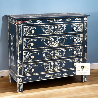 Handmade Navy Bone Inlay Dresser | Elegant Petal Pattern Design