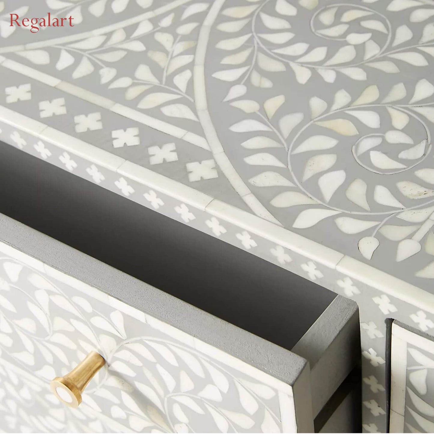 Handmade Bone Inlay Chest of Drawers - Grey | Elegant Storage Solution | Bone Inlay Furniture