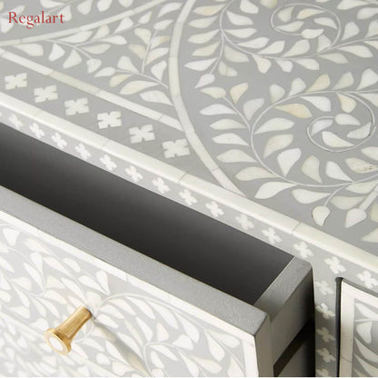 Handmade Bone Inlay Chest of Drawers - Grey | Elegant Storage Solution | Bone Inlay Furniture