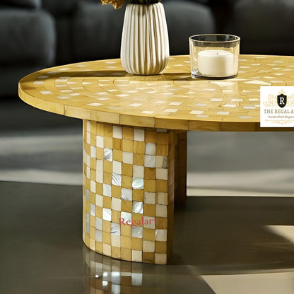 Round Mother of Pearl Mosaic Coffee Table | Elegant Design