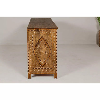 Wooden Chest Of Drawers Mango Anglo-Indian Style Eight Drawers Floral Bone Inlay