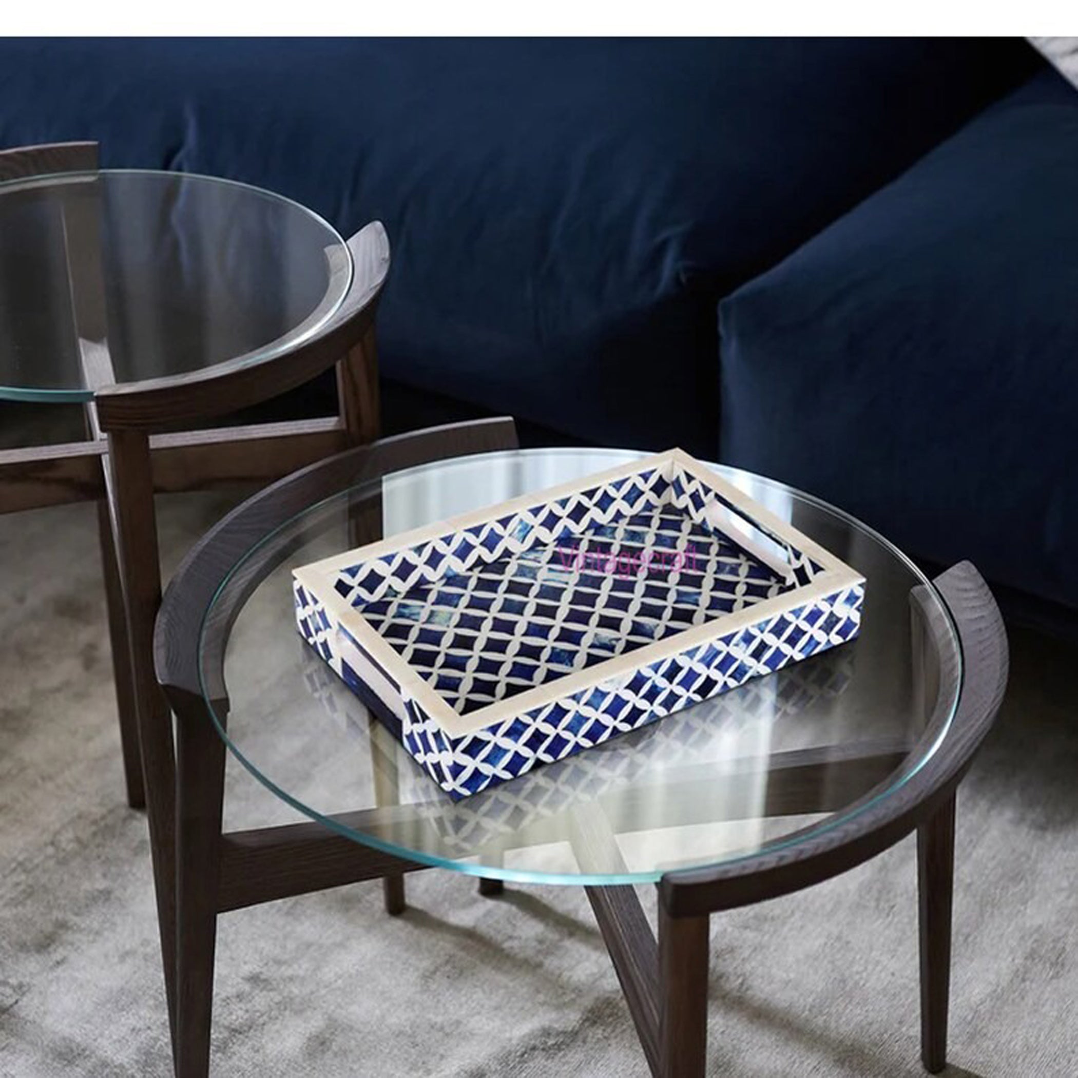 Handmade Blue Bone Inlay Tray | Kitchen Serving Decor