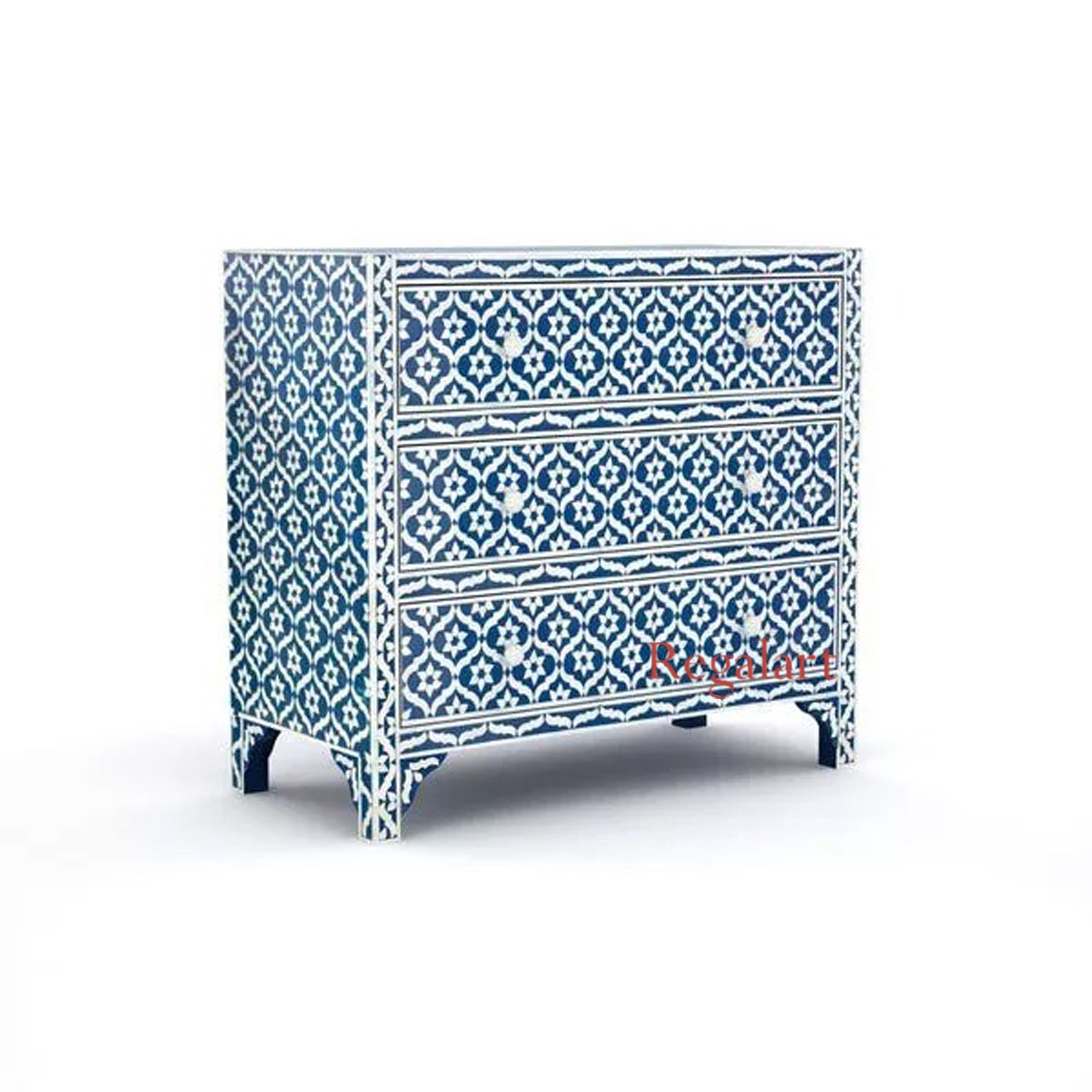 Luxury Navy Blue Bone Inlay Chest | Vintage Drawers