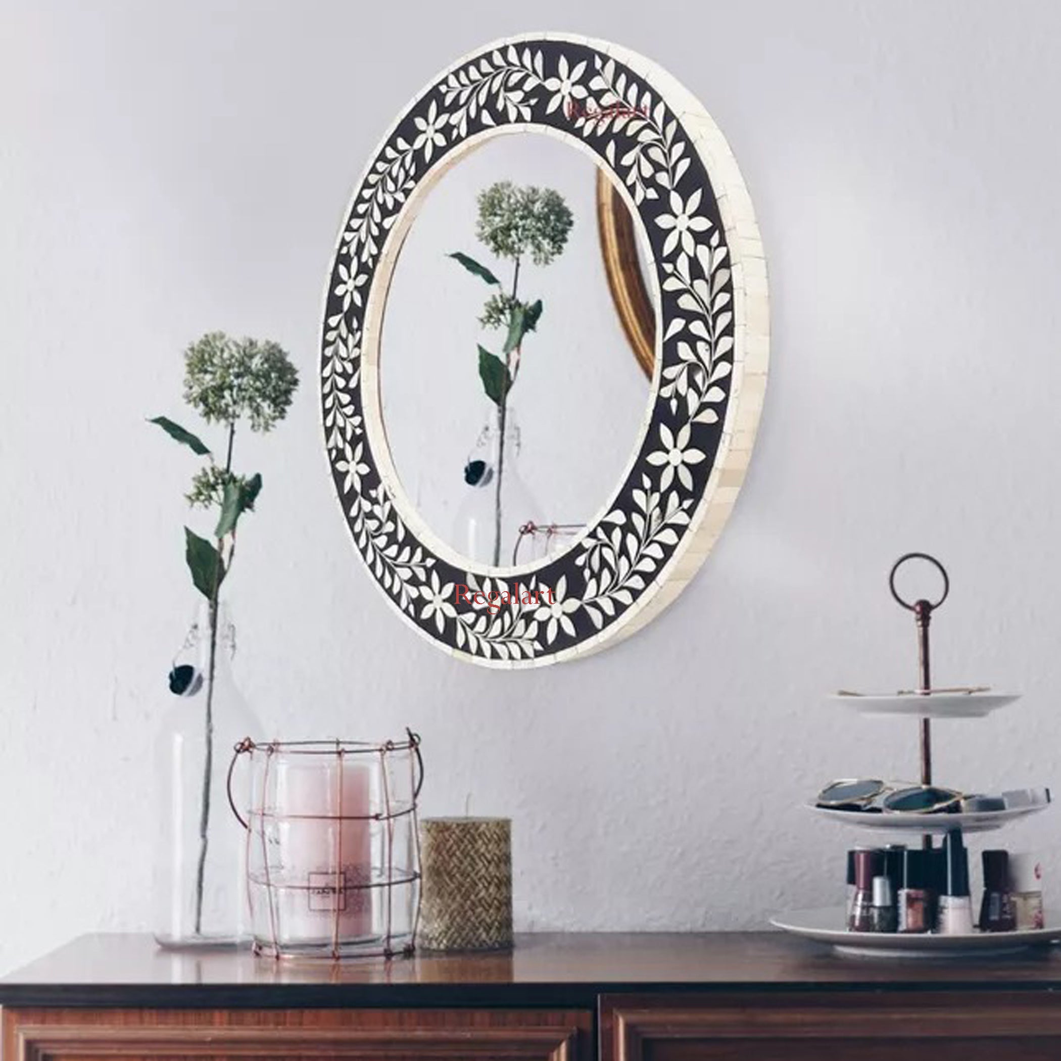 Premium Handmade Bone Inlay Mirror Frame – Modern Luxury Decor