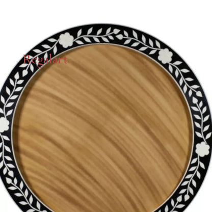 Handmade Black Floral Bone Inlay Mirror Frame - Modern Home Décor Art