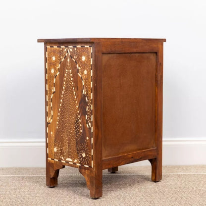 Bone Inlay Bedside Table, Nightstand Table, Solid TeakWood Living Room Furniture