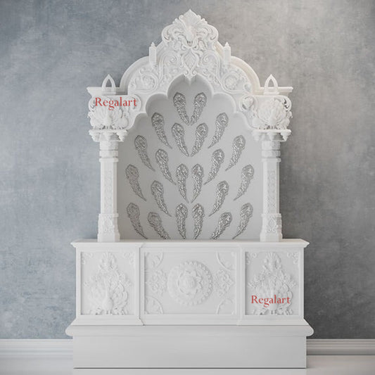 "Mayur White Marble Temple for Home | Handcrafted Pooja Room Mandir | Customizable God Shrine for Home & Office | Elegant Spiritual Décor