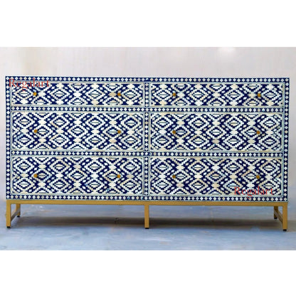 Bone Inlay Sideboard - Navy Tribal Ikat Living Room Furniture- MADE TO ORDER