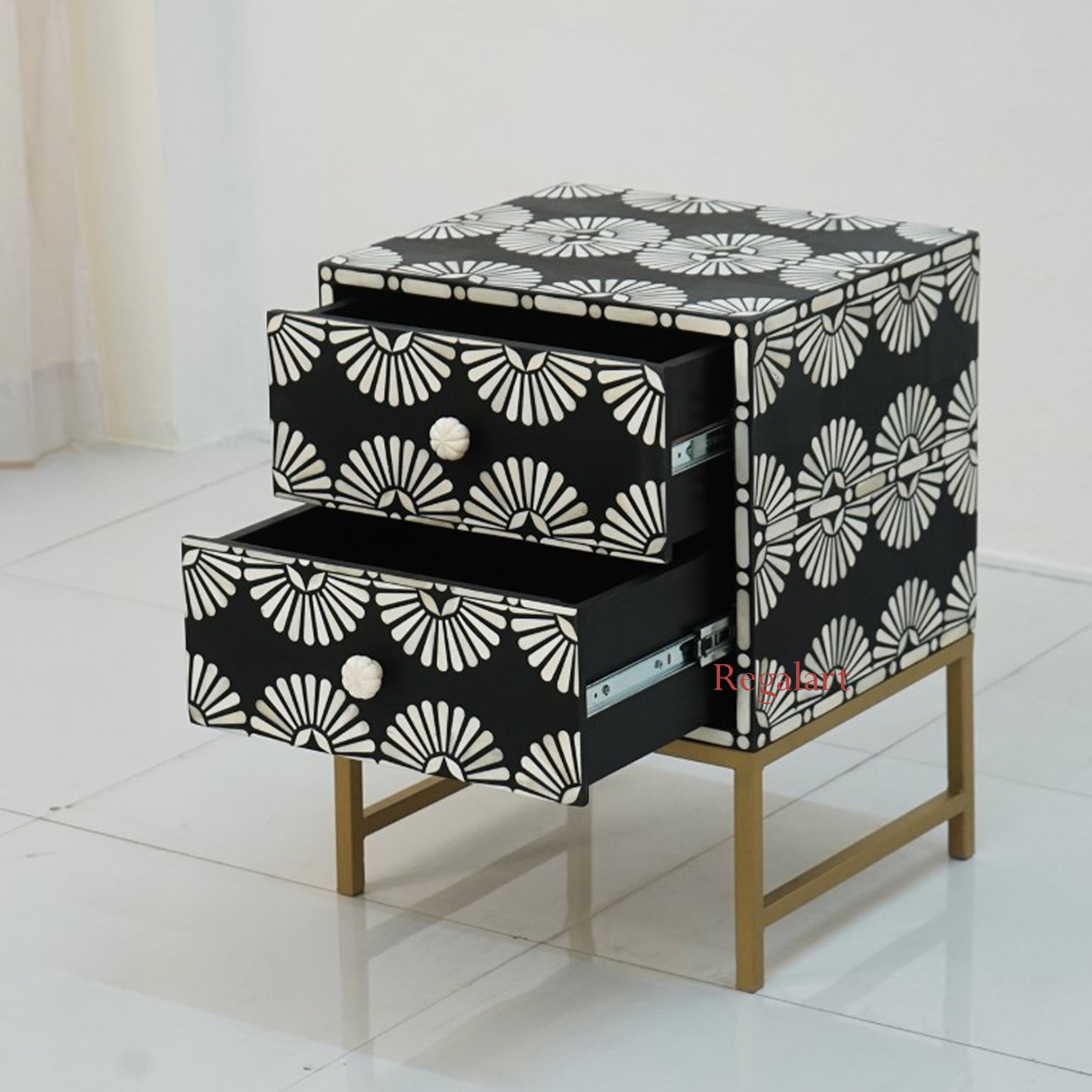 Luxury Bone Inlay Bedside Table | Olivia Pattern Home Decor